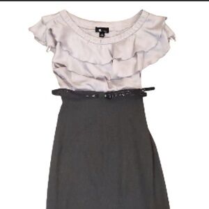 NWT AB Studio Grey Charcoal Belted Zipper  Dress Sz 8 silk